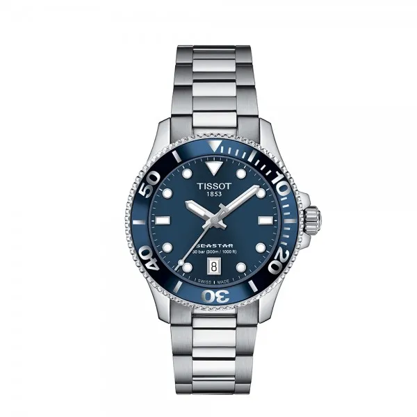 Montre Mixte Tissot Seastar 1000 bleu bracelet acier - Réf. T1202101104100