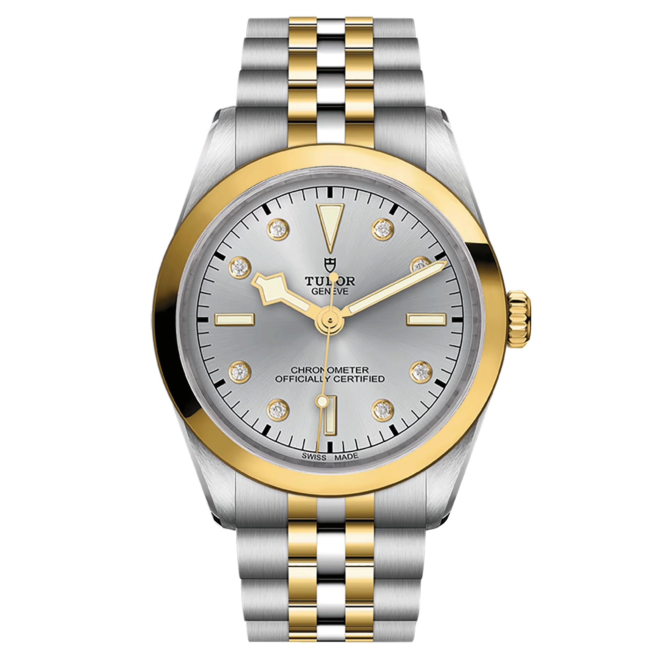 Montre Tudor Black Bay One 36 S&G automatique index diamants cadran argent bracelet acier et or jaune 36 mm