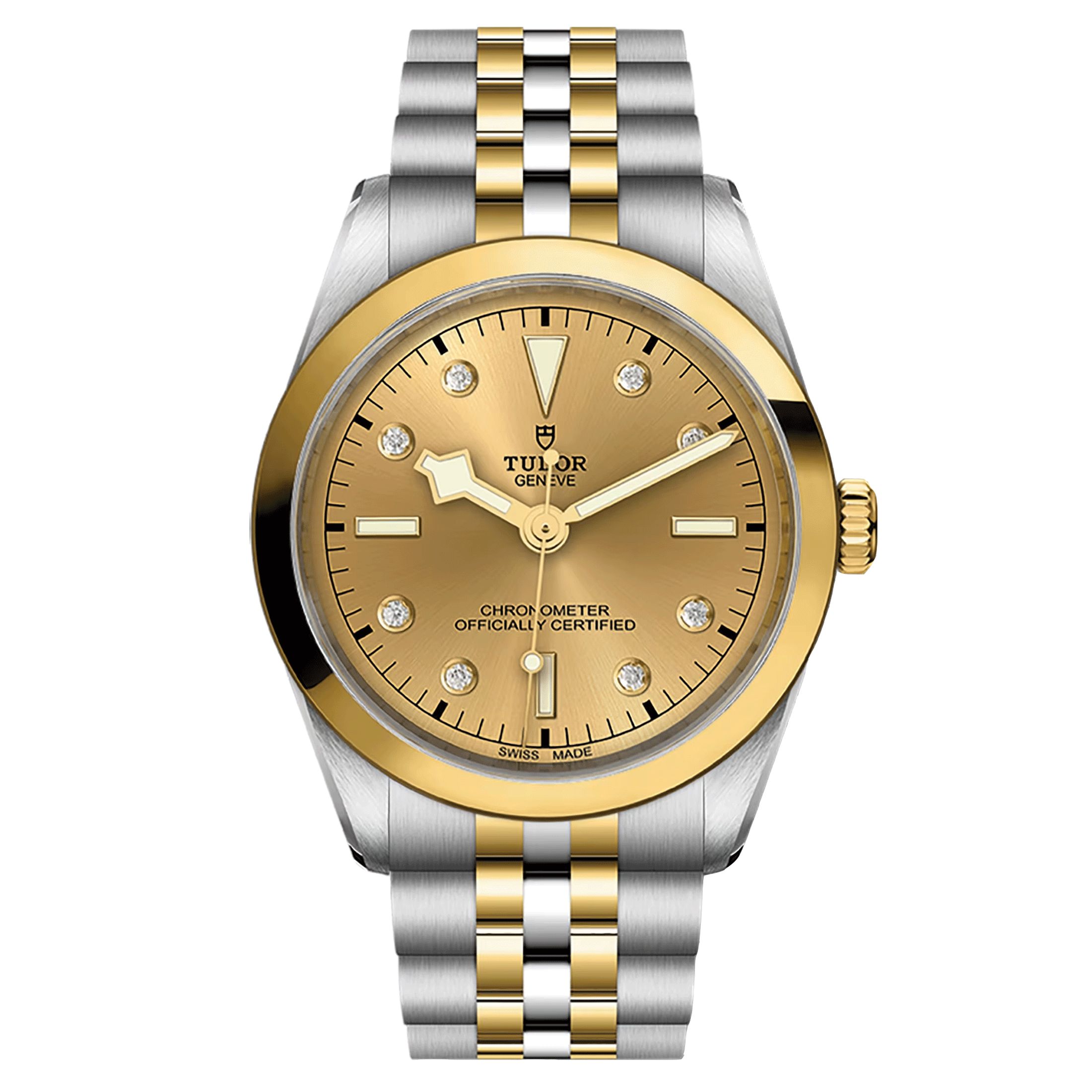 Montre Tudor Black Bay One 36 S&G automatique index diamants cadran champagne bracelet acier et or jaune 36 mm