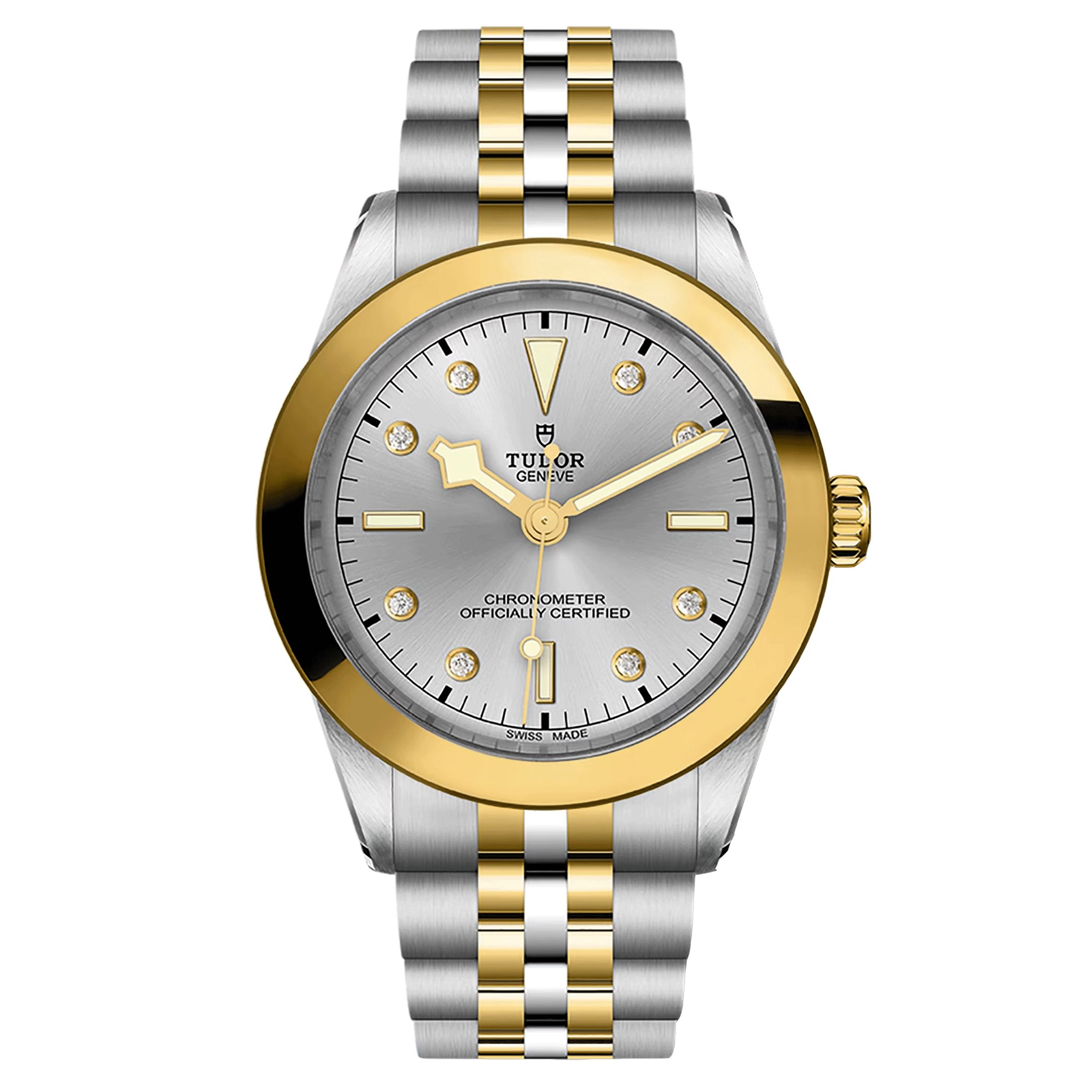 Montre Tudor Black Bay One 39 S&G automatique index diamants cadran argent bracelet acier et or jaune 39 mm