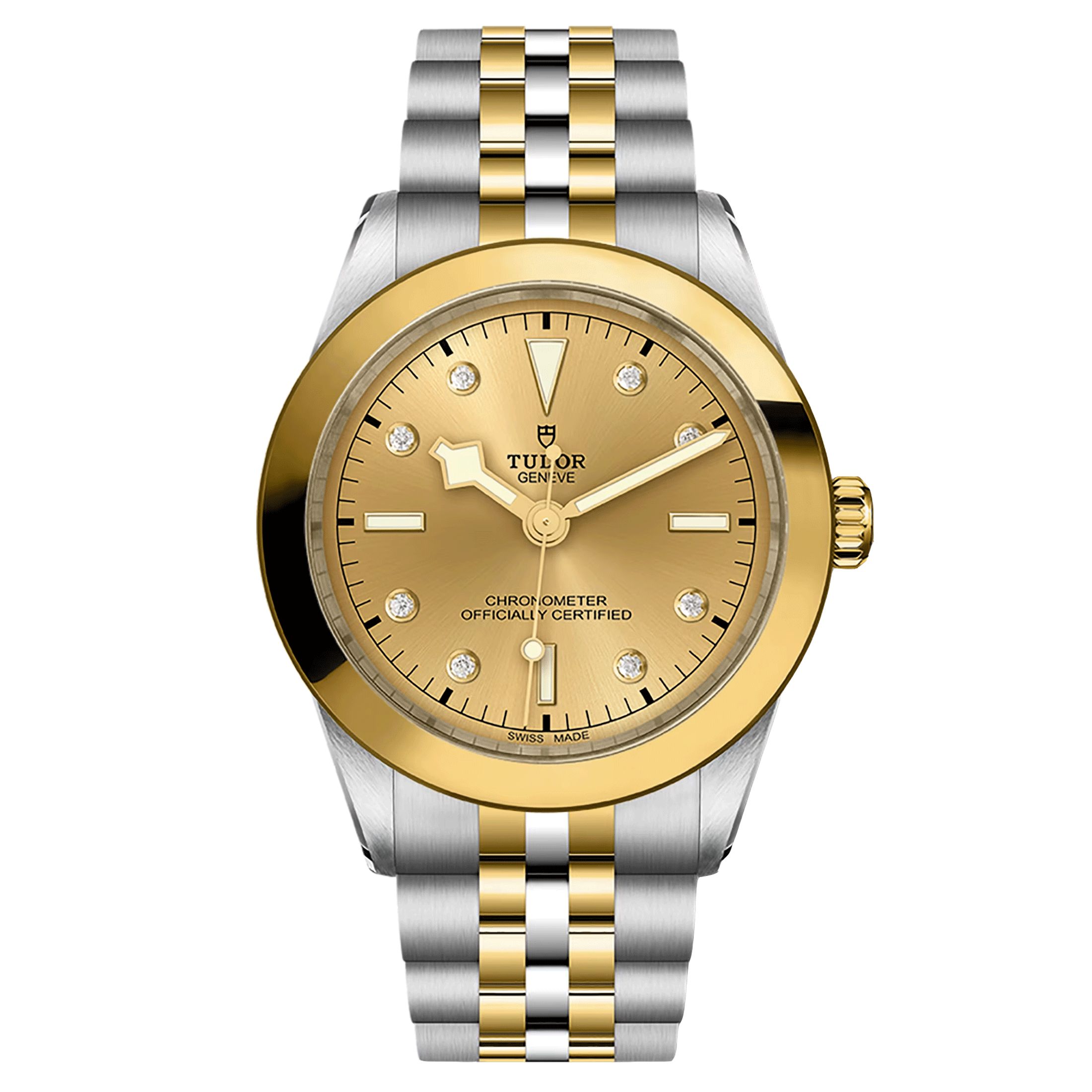 Montre Tudor Black Bay One 39 S&G automatique index diamants cadran champagne bracelet acier et or jaune 39 mm