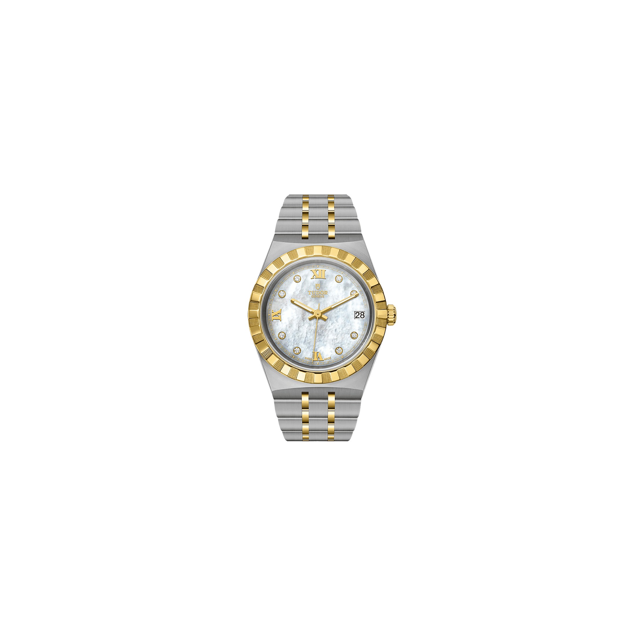 Montre Tudor Royal automatique cadran nacre blanche bracelet acier et or jaune 34 mm