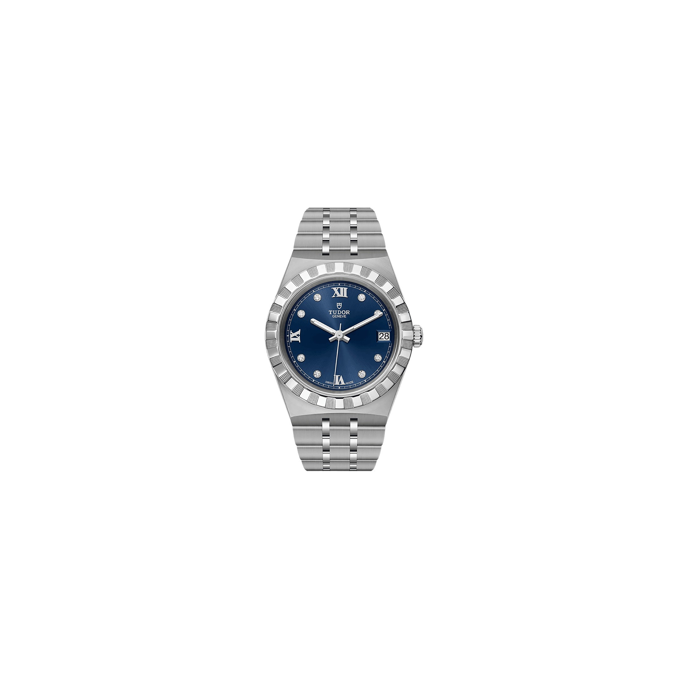 Montre Tudor Royal automatique index diamants cadran bleu bracelet acier 34 mm