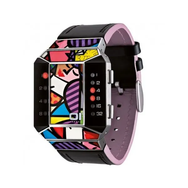 The One - Montre Mixte Art Edition multicolore avec bracelet en cuir noir - Ref SC123R1
