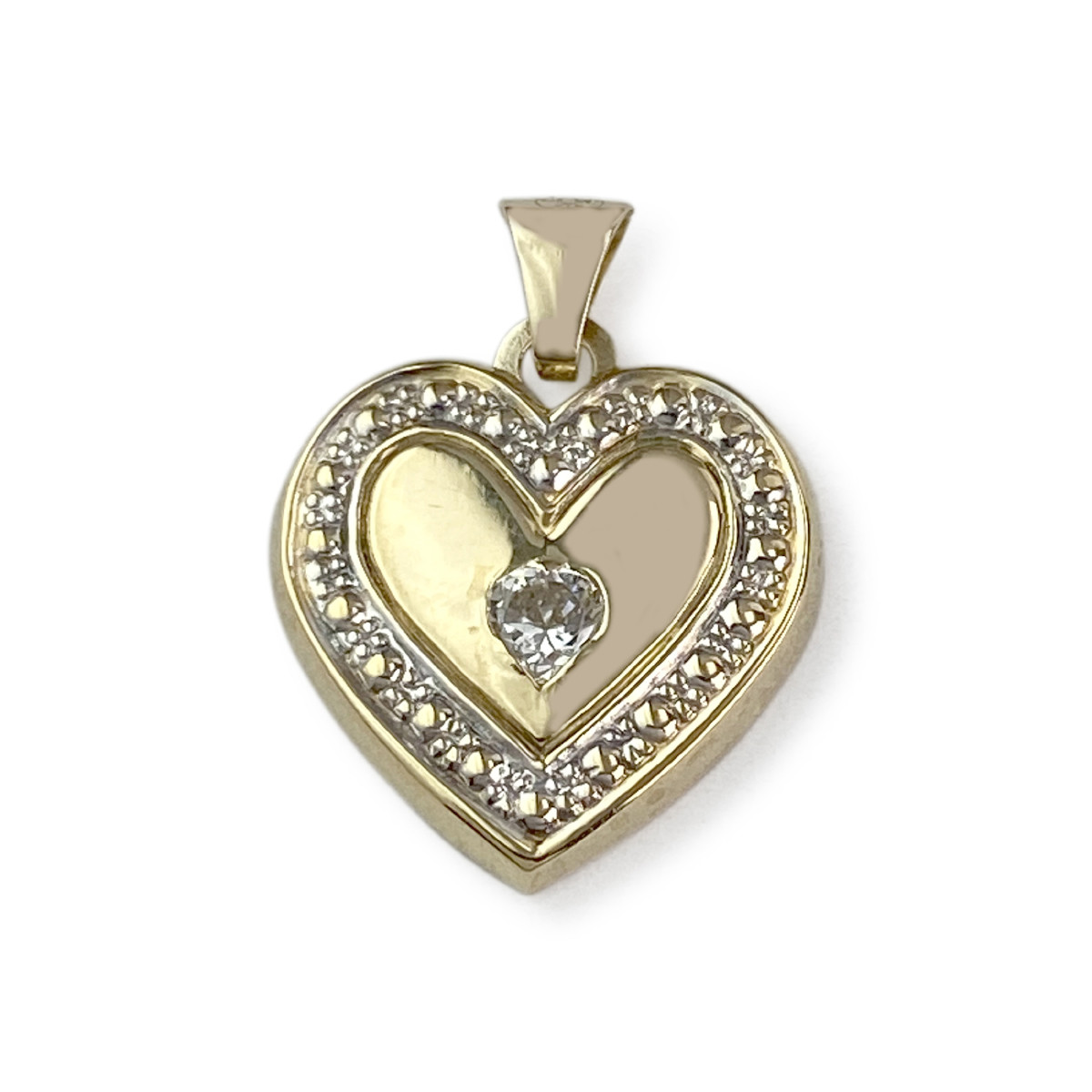 Pendentif coeur d'occasion or 750 2 tons oxyde de zirconium
