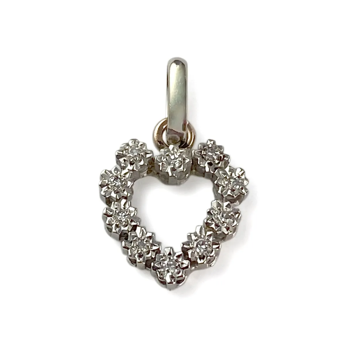 Pendentif coeur or 585 blanc diamants