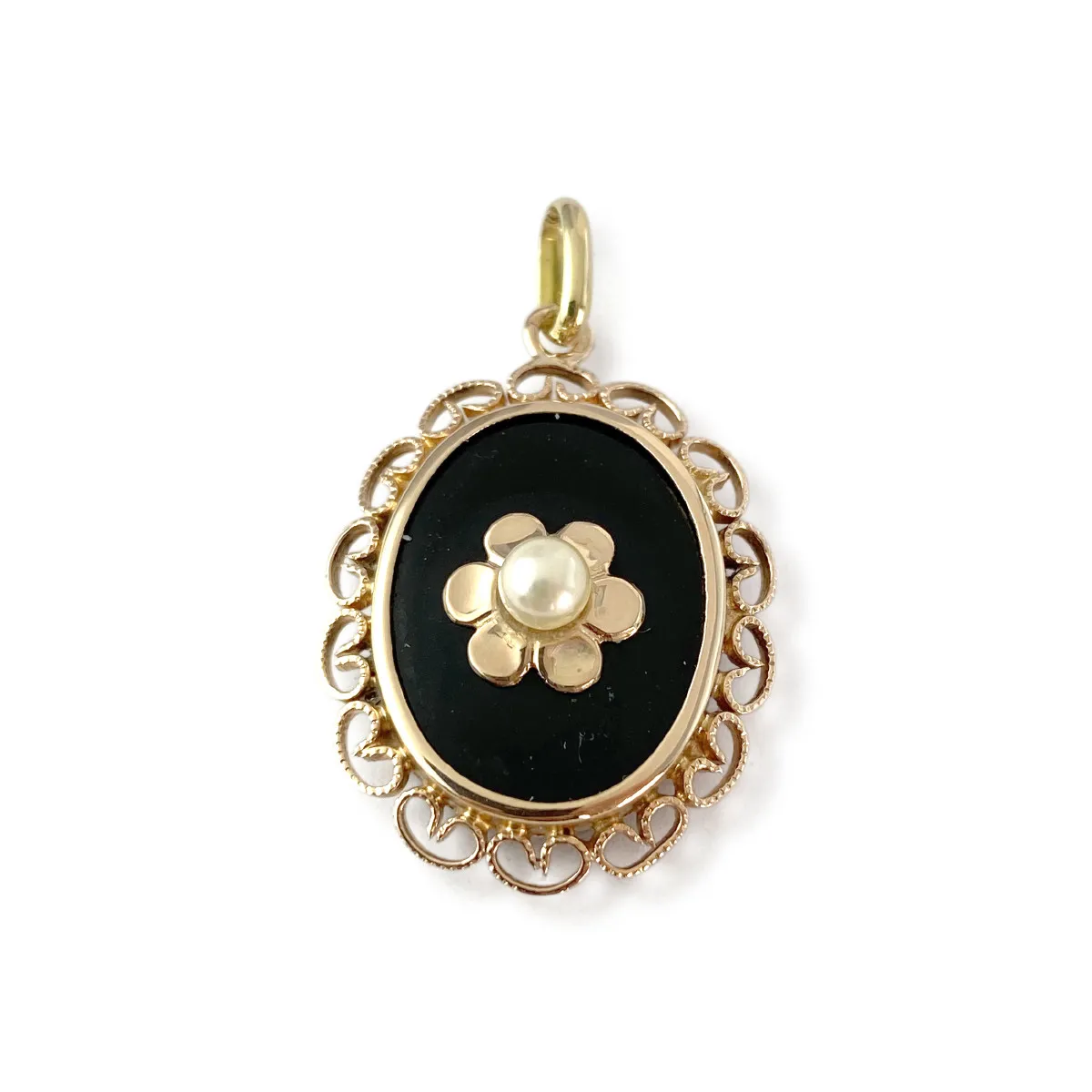 Pendentif d'occasion or 750 jaune onyx perle de culture de Chine