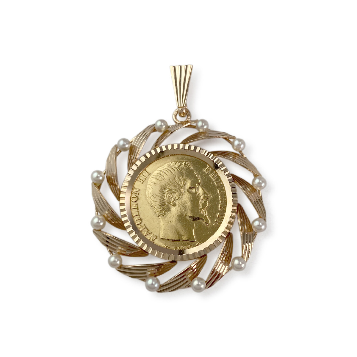 Pendentif d'occasion or 750 jaune porte pièce napoléon III perles de culture