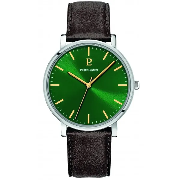 Pierre Lannier - Montre Homme - Essentiel - Cadran vert - Bracelet Cuir - Ref 217G174
