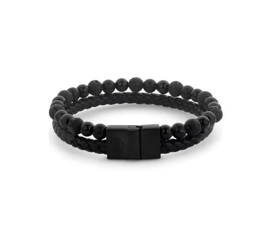 Rebel & Rose RR-M0057-B-L+ Bracelet Full Metal Combo 12mm Black Rocks