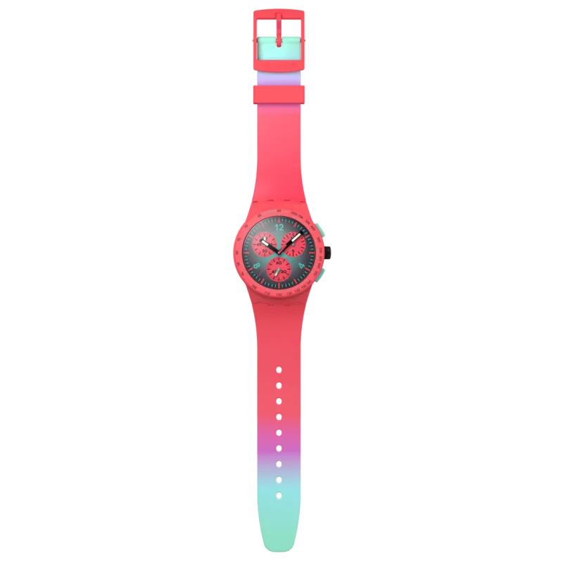 Swatch - Montre Mixte Paradiso Kinetiko bleue et rose avec bracelet en silicone - Ref SUSP100