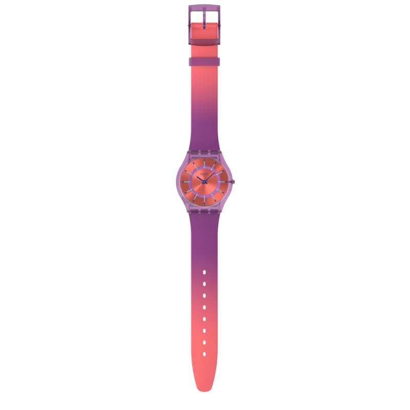 Swatch - Montre Mixte Sweet Strawberry Dream orange avec bracelet en silicone violet - Ref SS08V108