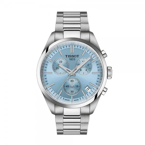 Montre Homme Tissot PR100 chronographe bleu clair bracelet acier - Réf. T1504171135100