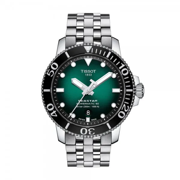Montre Homme Tissot Seastar 1000 Powermatic 80 vert bracelet acier - Réf. T1204071109101