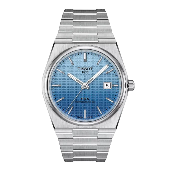 Montre Homme Tissot PRX automatique bleu caméléon bracelet acier - Réf. T1374071135101