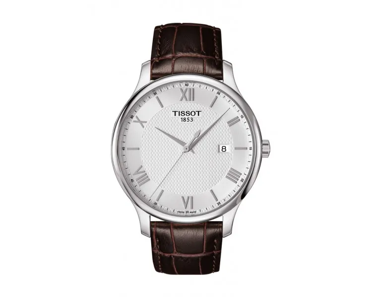 Montre Homme Tissot Tradition gris bracelet cuir - Réf. T0636101603800