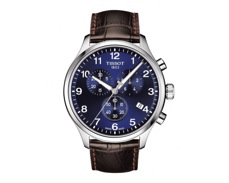 Montre Homme Tissot Chrono XL bleu bracelet cuir - Réf. T1166171604700
