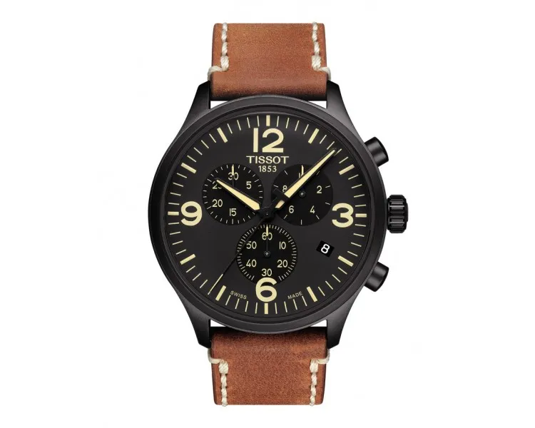 Montre Homme Tissot Chrono XL noir bracelet cuir - Réf. T1166173605700