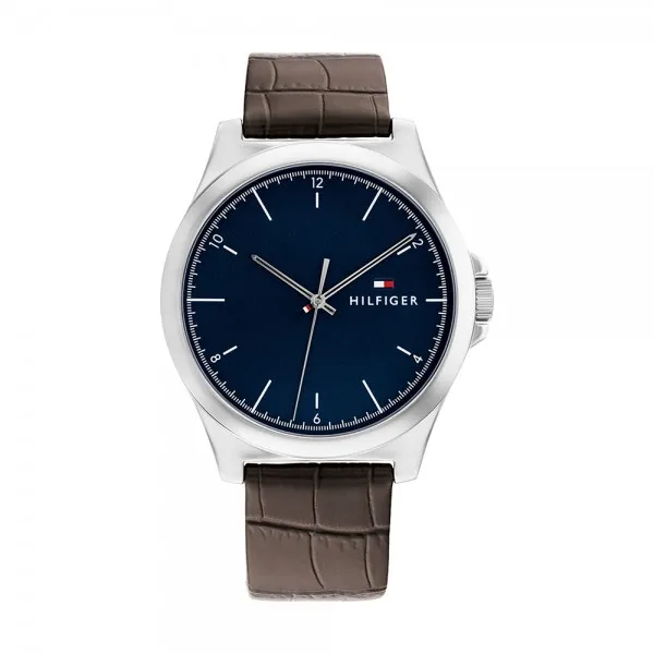 Tommy Hilfiger - Montre Homme - Norris - Cadran bleu - Bracelet cuir de veau marron - Ref 1710549