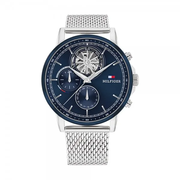 Tommy Hilfiger - Montre Homme - Stewart - Multifonction - Cadran bleu - Bracelet Acier Maille Milanaise - Ref 1710609