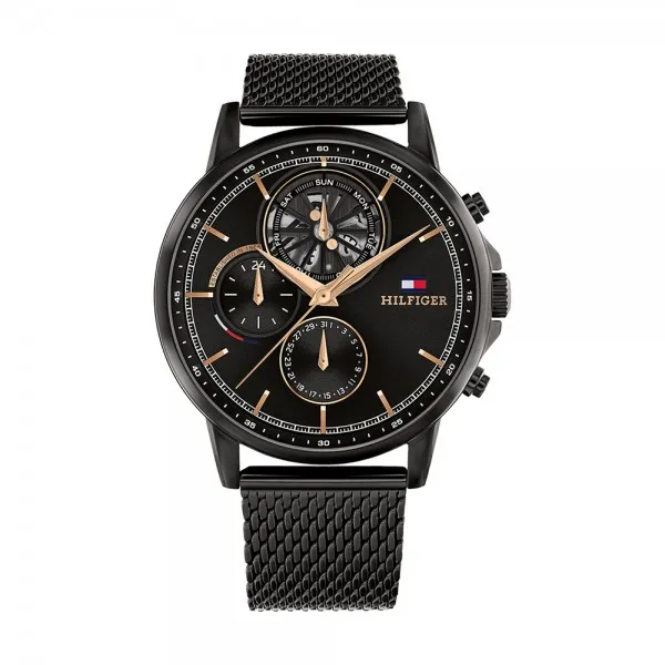 Tommy Hilfiger - Montre Homme - Stewart - Multifonction - Cadran noir - Bracelet Acier Maille Milanaise noir - Ref 1710610