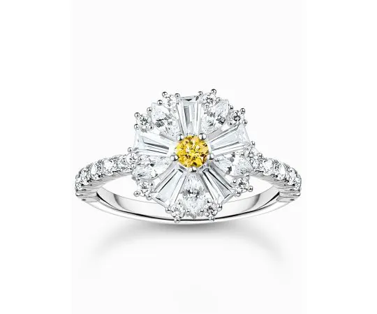 Thomas Sabo TR2493-051-4-56 Bague cocktail fleur avec pierres argent Femmes