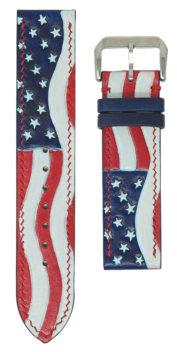 USA Flag - Engraved Leather Watch Straps